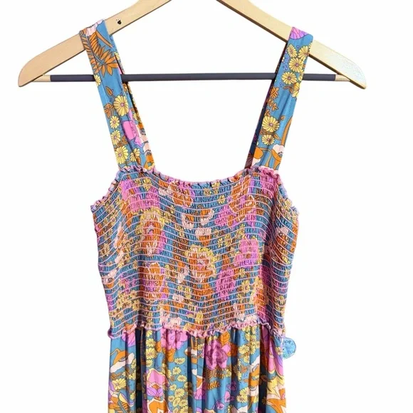 Natural Life Floral Wide-Leg Jumpsuit with Smocked Bodice Boho Vibes Size Medium - Picture 7 of 9